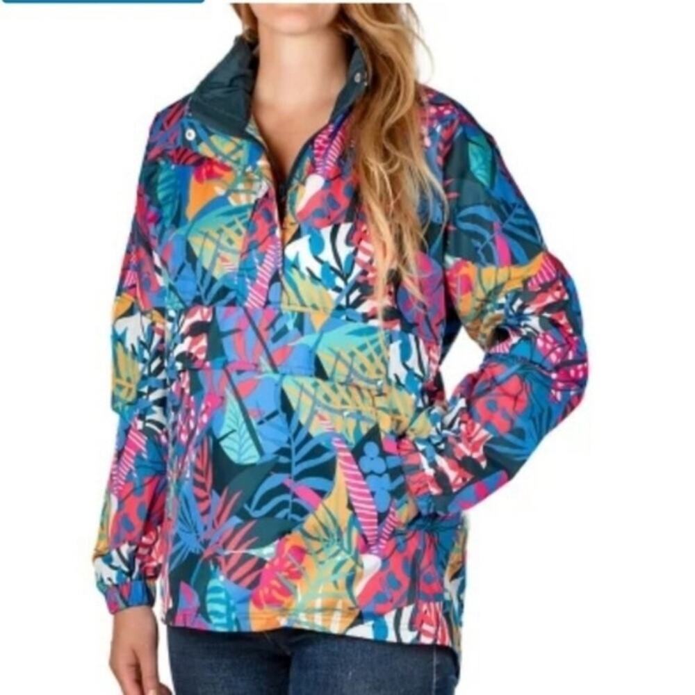Lauren James multicolored water‎ resistant jacket Kangaroo pouch pocket zipper